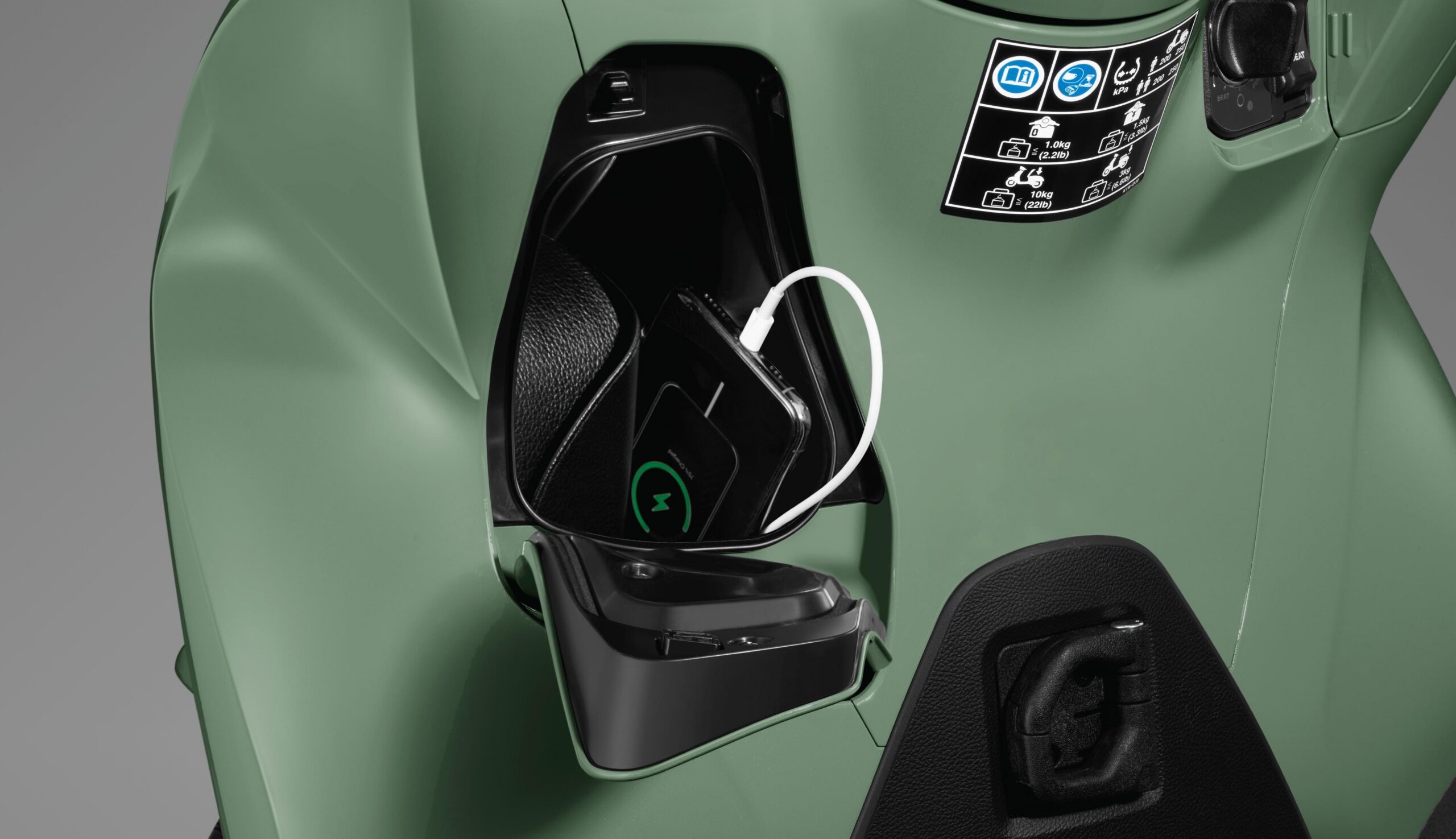 SH350i — Hộc đựng đồ phía trước lớn hơn, tích hợp cổng sạc loại C